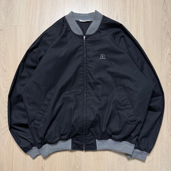 Vintage Valentino Jeans Cotton Bomber Full Zip Jacket Mens 44 Large Black Stripe - Picture 2 of 15
